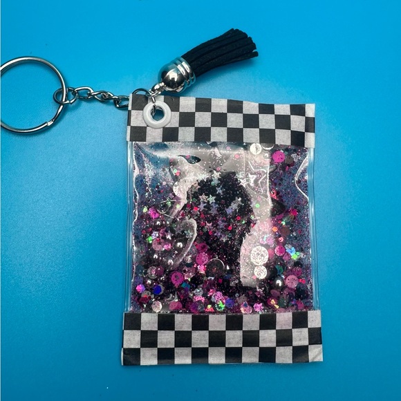 Checkered Glitter Keychain with Tassel - Picture 1 of 1